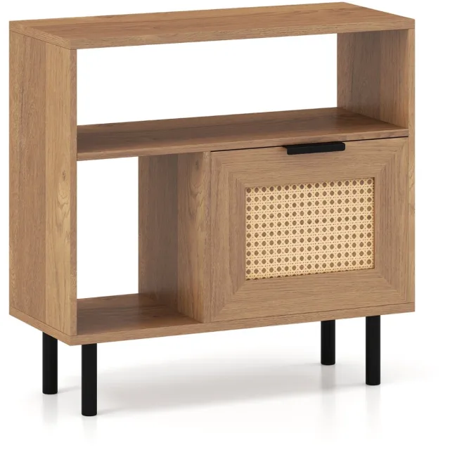 Suredeal Bijzettafel - Boho Rotan Nachttje - Opbergvak Rustiek Nachttje - Kleine Ruimtes - 60x25,5x59 cm - Naturel