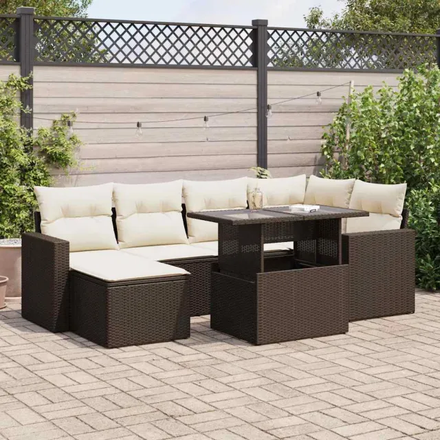 vidaXL 7-delige Loungeset met kussens poly rattan bruin, foto 2