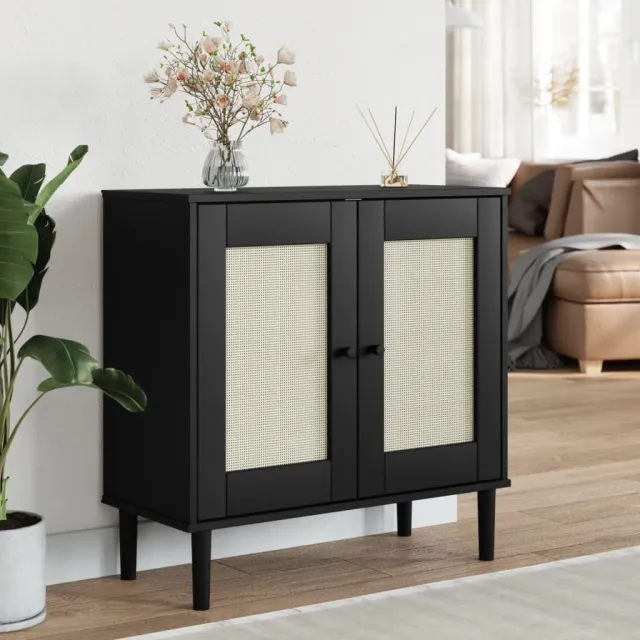vidaXL Dressoir SENJA 80x35x80 cm rattan look massief grenenhout zwart, foto 2