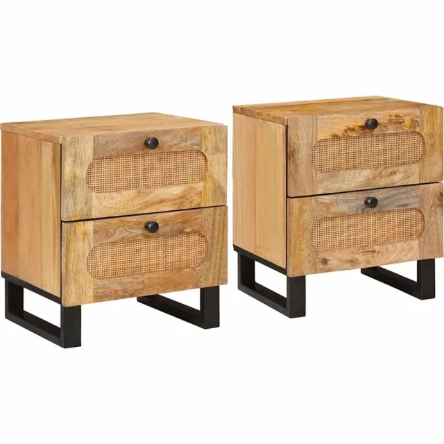 vidaXL Nachtkastje 2 st Naturel 40 x 33 x 46 cm Massief Mango Hout Bruin