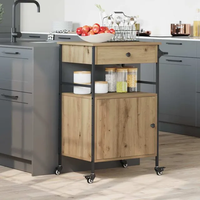 vidaXL Keuken Trolley Artisan Eiken 56 x 43 x 89,5 cm Bewerkt hout Bruin