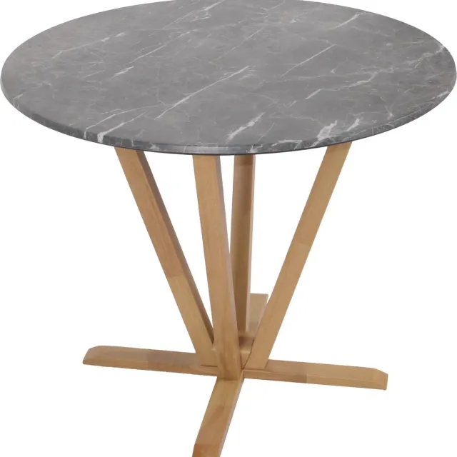 MCW Bistrotafel MCW-M56, eettafel, massief hout HPL laminaat melamine Ø92cm, marmer/steen look, licht gekleurd frame Grijs