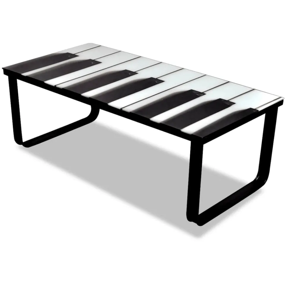 vidaXL Salontafel met piano-print glazen tafelblad meerkleurig, foto 5