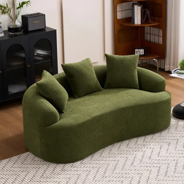 COVREO Zitbank 153x63 cm groen, chenille met 3 sierkussens en zachte zitting