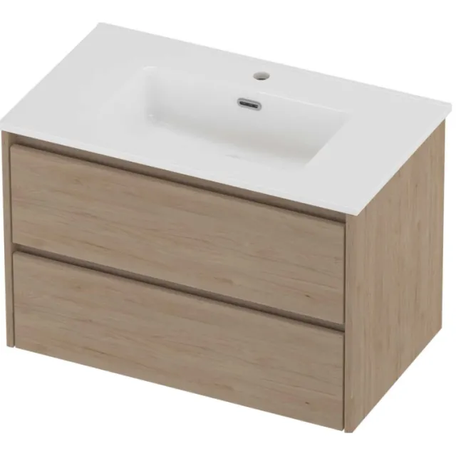 Proline Tribute Badmeubelset Porselein Elegant 1 Gat 80x46x54 cm Glans Wit Ideal Oak Eiken