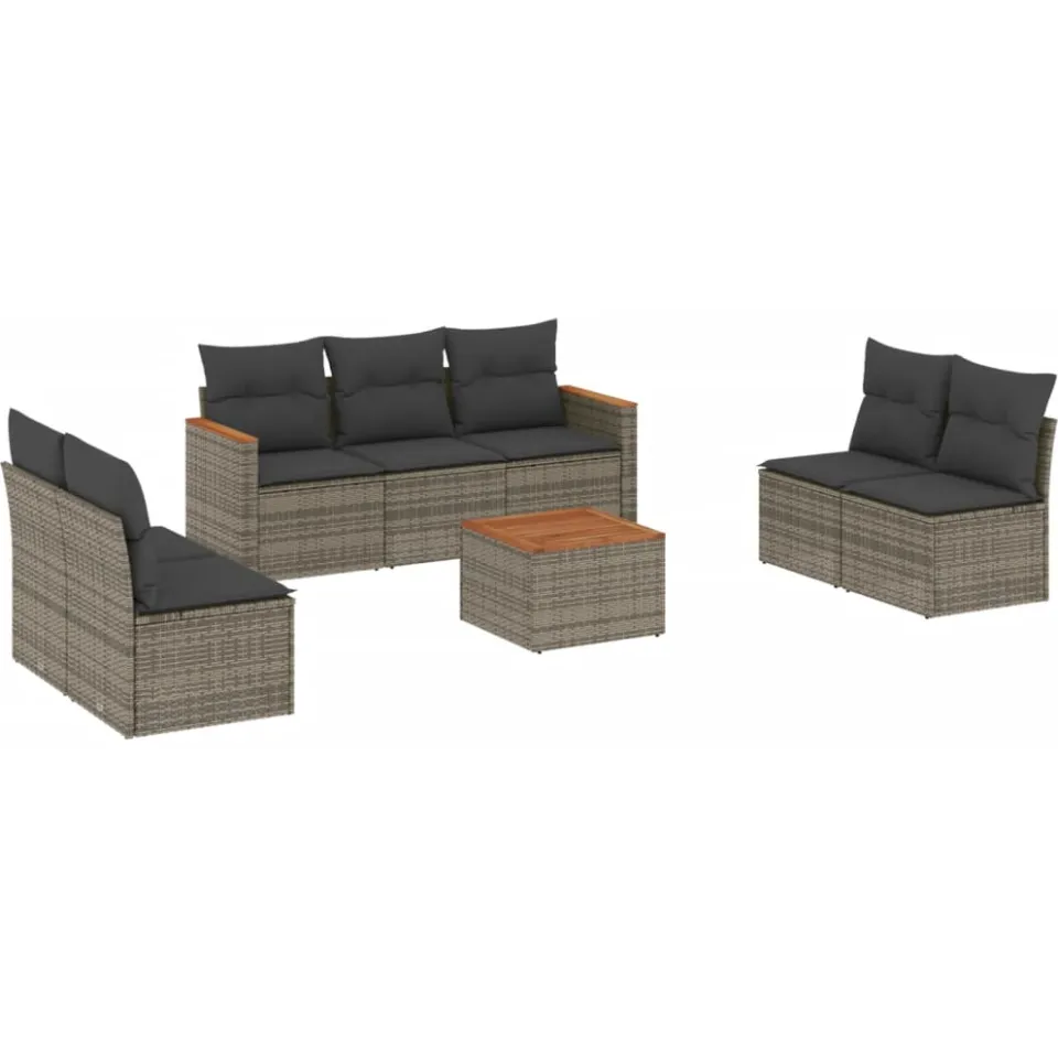 vidaXL 8-delige Loungeset met kussens poly rattan grijs, foto 3