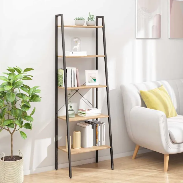 vidaXL Opbergmeubel met 5 lagen 56x35x174 cm lichtbruin en zwart, foto 2