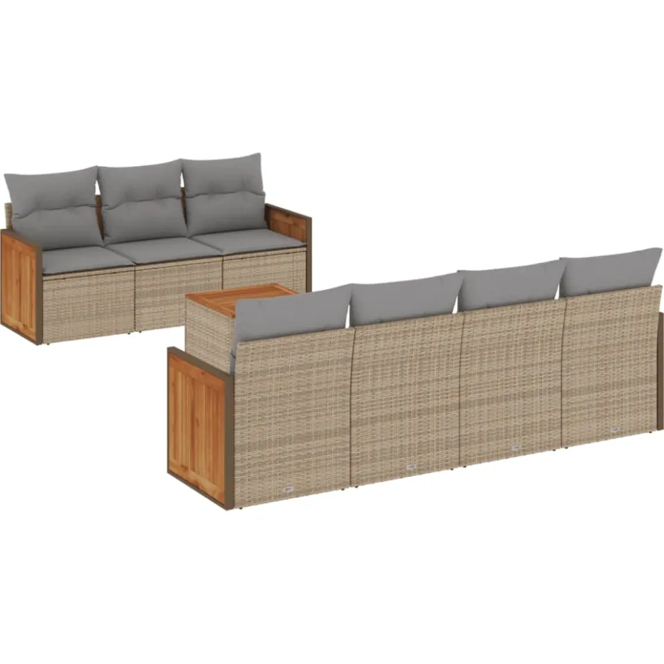 vidaXL 8-delige Loungeset met kussens poly rattan beige, foto 4