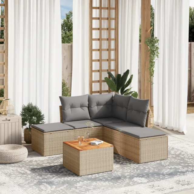 vidaXL 6-delige Loungeset met kussens poly rattan beige, foto 2