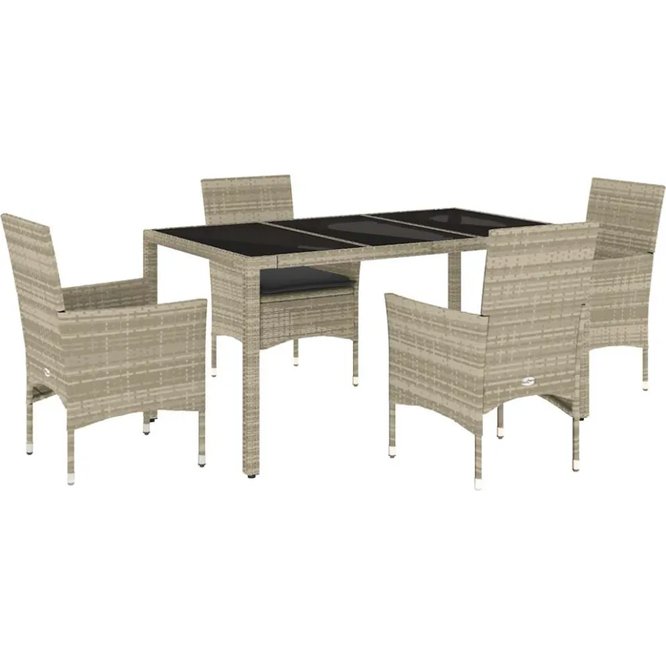 vidaXL 5-delige Tuinset met kussens poly rattan en glas lichtgrijs grijs, foto 3