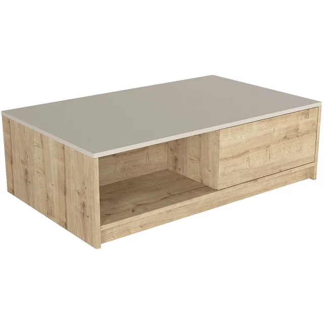 Vente-unique Salontafel met 2 lades en 2 nissen - Natuurlijk licht en Beige ZEFYNA Beige, Natuurlijk licht