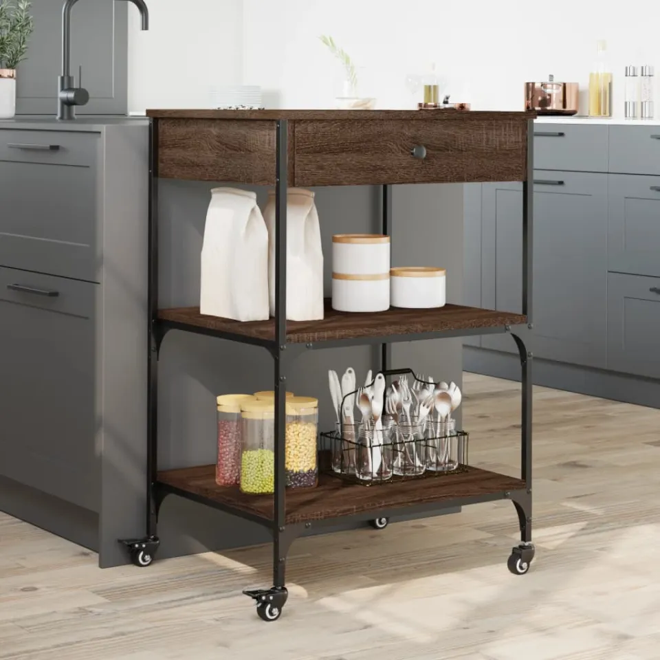 vidaXL Keukentrolley 60x48x89,5 cm bewerkt hout bruin eikenkleurig, foto 4
