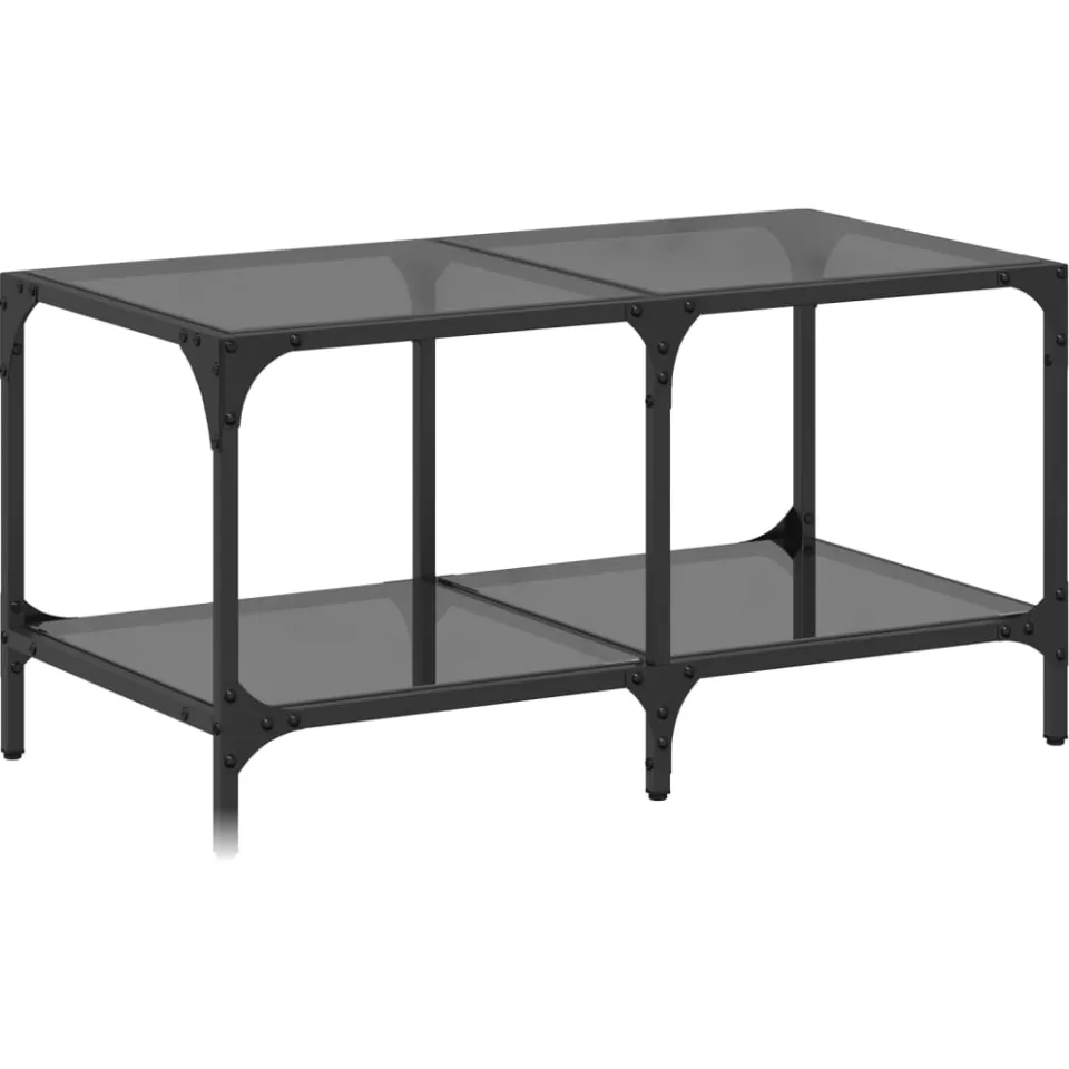 vidaXL Salontafel met zwart glazen blad 78,5x40x40 cm staal, foto 3