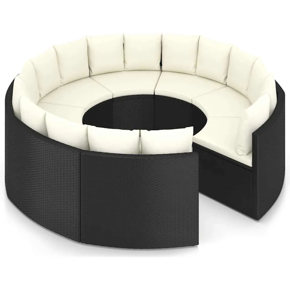 vidaXL 8-delige Loungeset met kussens poly rattan zwart