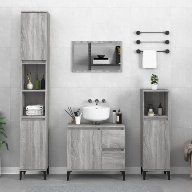 vidaXL 3-delige Badkamermeubelset bewerkt hout grijs sonoma eikenkleur, foto 2