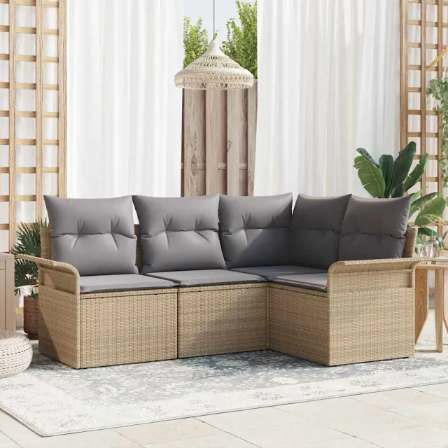 vidaXL Tuin Sofa Set 4 st Beige poly rattan