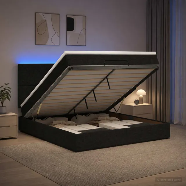 vidaXL Ottoman Bed met Matrassen en LED Zwart 140 x 200 cm Stof