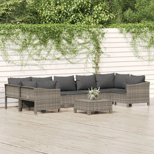 vidaXL 8-delige Loungeset met kussens poly rattan grijs, foto 2