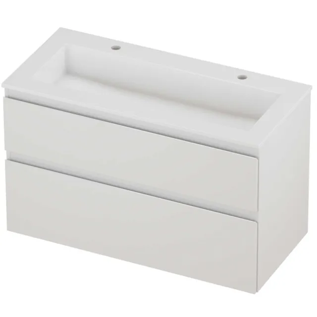 Proline Aristo Badmeubelset Polystone Elegant 2 Kraangaten 100x46x62 cm Glans Wit Glans Wit