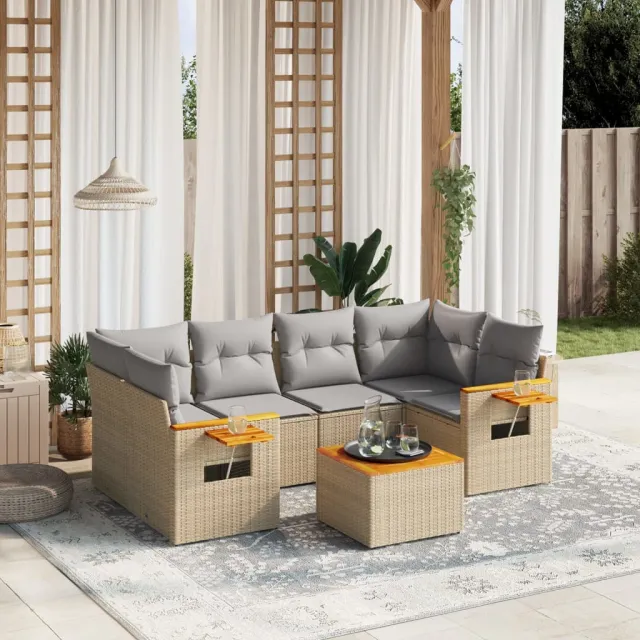vidaXL 7-delige Loungeset met kussens poly rattan beige, foto 2