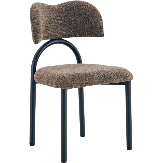 MUVANO Bruine stoffen eetkamerstoelen set van 2 - Keukenstoelen - Gevoerde zitting en rugleuning - Zwart metalen frame - Zithoogte 47 cm - Eetkamer