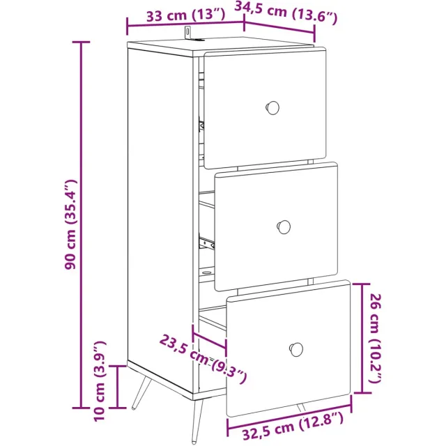 vidaXL Ladekast - Zwart - 33 - x - 34,5 - x - 90 - cm - Bewerkt - hout