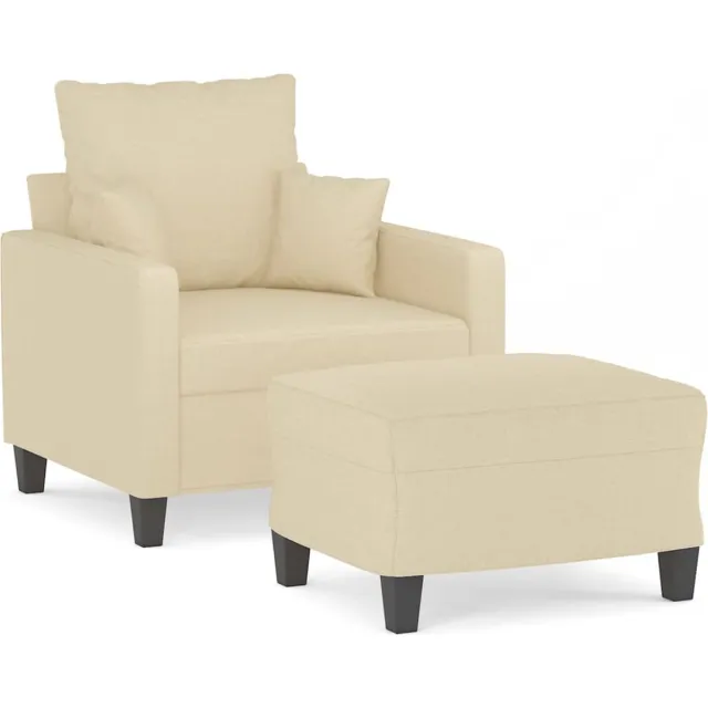 vidaXL Fauteuil - met - voetenbank - 60 - cm - stof - crèmekleurig