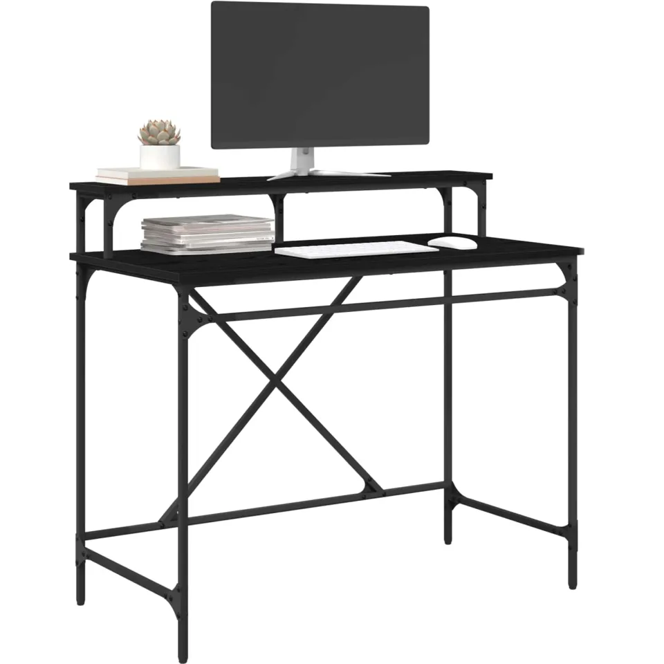 vidaXL Bureau Zwart Eiken 100 x 50 x 90 cm Bewerkt hout