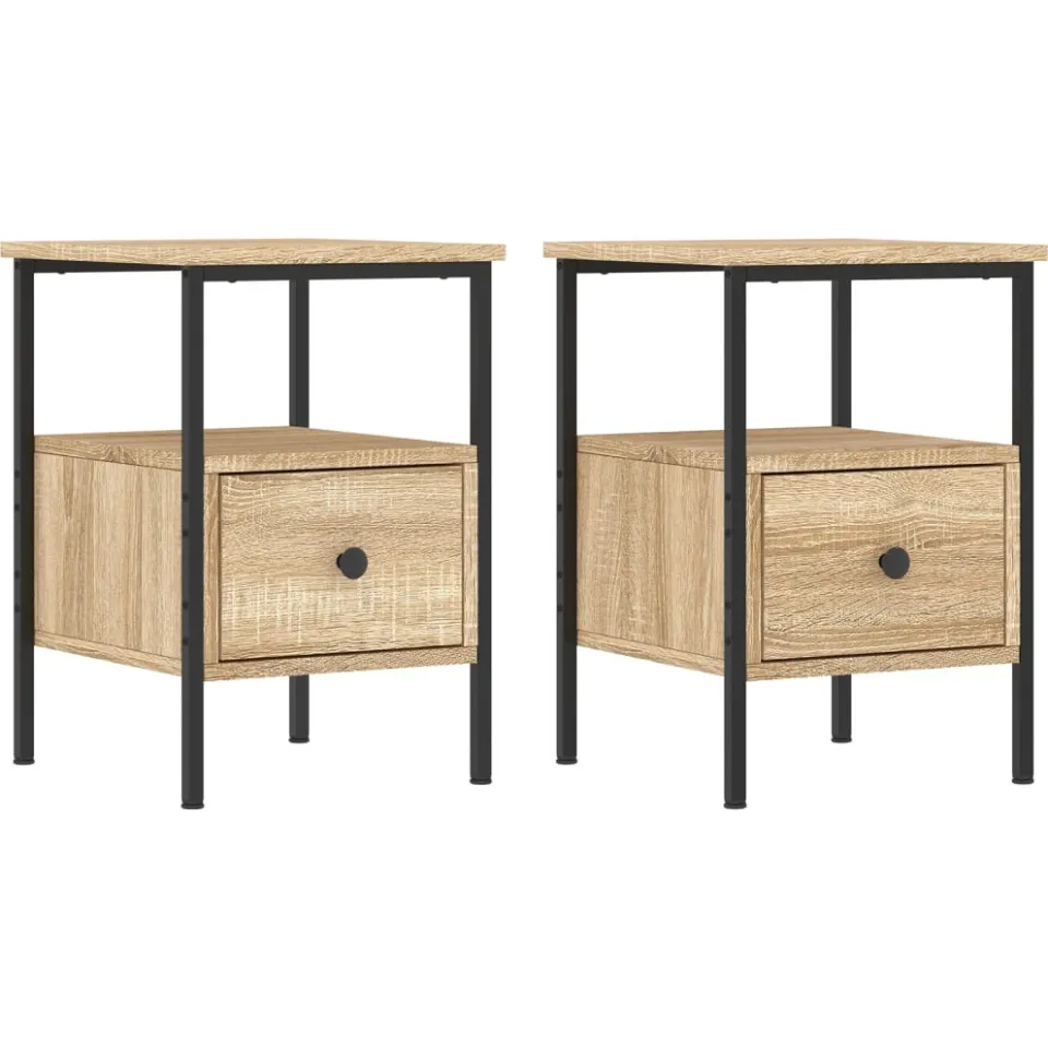 vidaXL Nachtkastjes 2 st 34x36x50 cm bewerkt hout sonoma eikenkleurig, foto 3