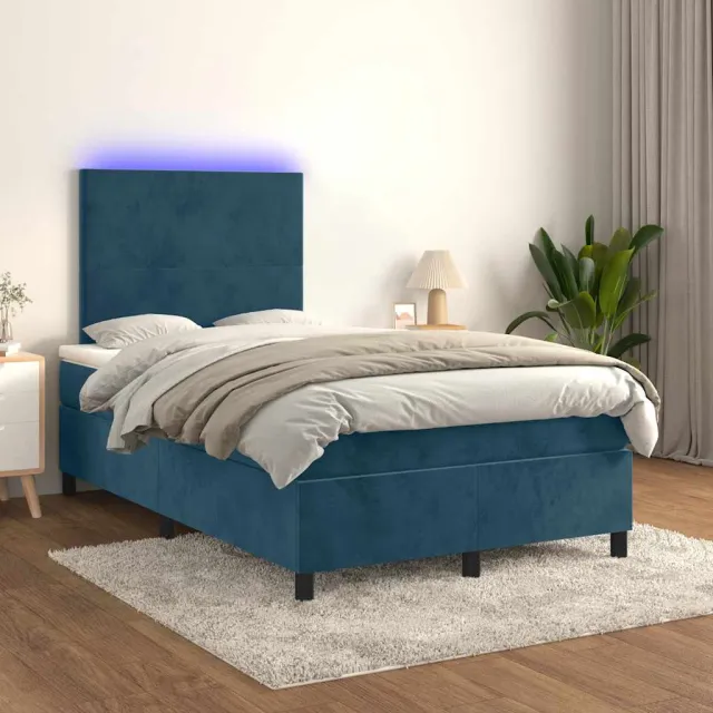vidaXL Boxspring met matras en LED fluweel donkerblauw 120x200 cm blauw