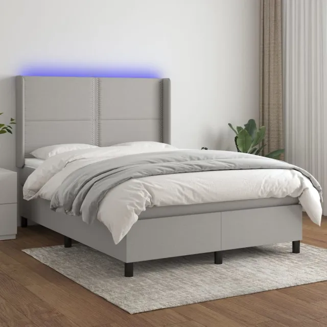 vidaXL Boxspring met matras en LED stof lichtgrijs 140x190 cm grijs