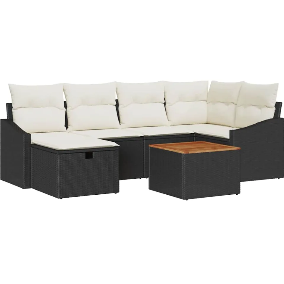 vidaXL Tuinbankenset 7 st Zwart poly rattan, foto 4