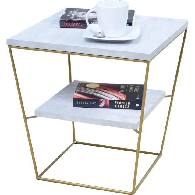 FutuStal V Serie - Metalen Salontafel - Zwart - Blad Betonlook - 40 cm Goud;Beton Licht