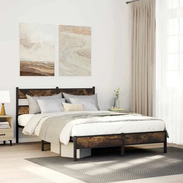 vidaXL Bedframe met hoofdbord zonder matras sonoma eiken 137x190 cm Bruin