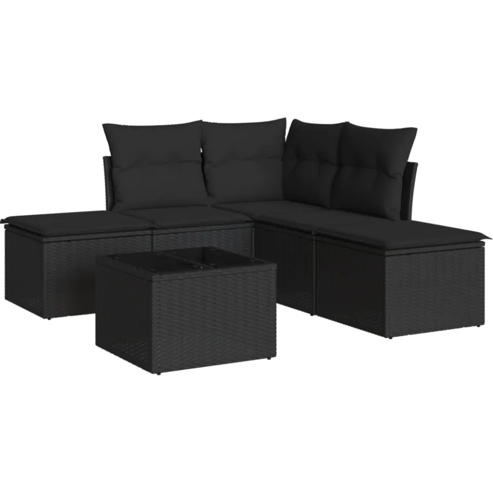 vidaXL 6-delige Loungeset met kussens poly rattan zwart, foto 3