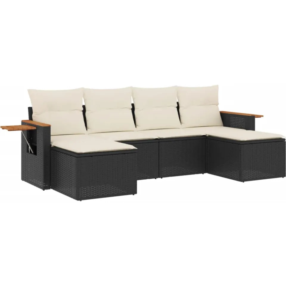 vidaXL 6-delige Loungeset met kussens poly rattan zwart, foto 3