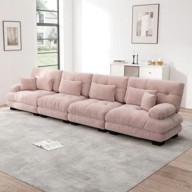 STILVORA Modulaire Hoekbank 4 Zits – Diepe Zit Cloud-Comfort – Vrij Te Plaatsen Opstelling – Voor Woonkamer Appartement Kantoor – Chenille – Zonder Slaapfunctie – Roze
