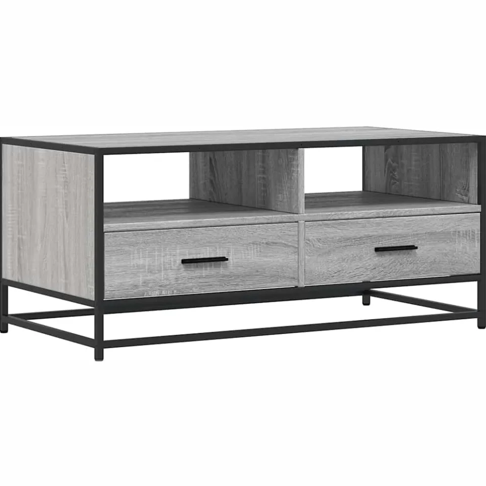 vidaXL Salontafel 100x50x45 cm bewerkt hout en metaal grijs sonoma