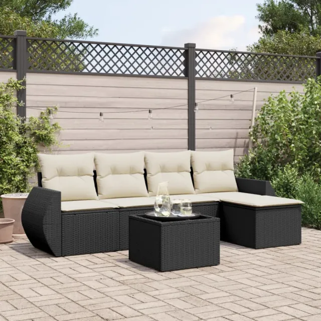 vidaXL 6-delige Loungeset met kussens poly rattan zwart, foto 2