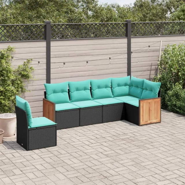 vidaXL 6-delige tuinbankset met kussens van zwart polyrotan, foto 2