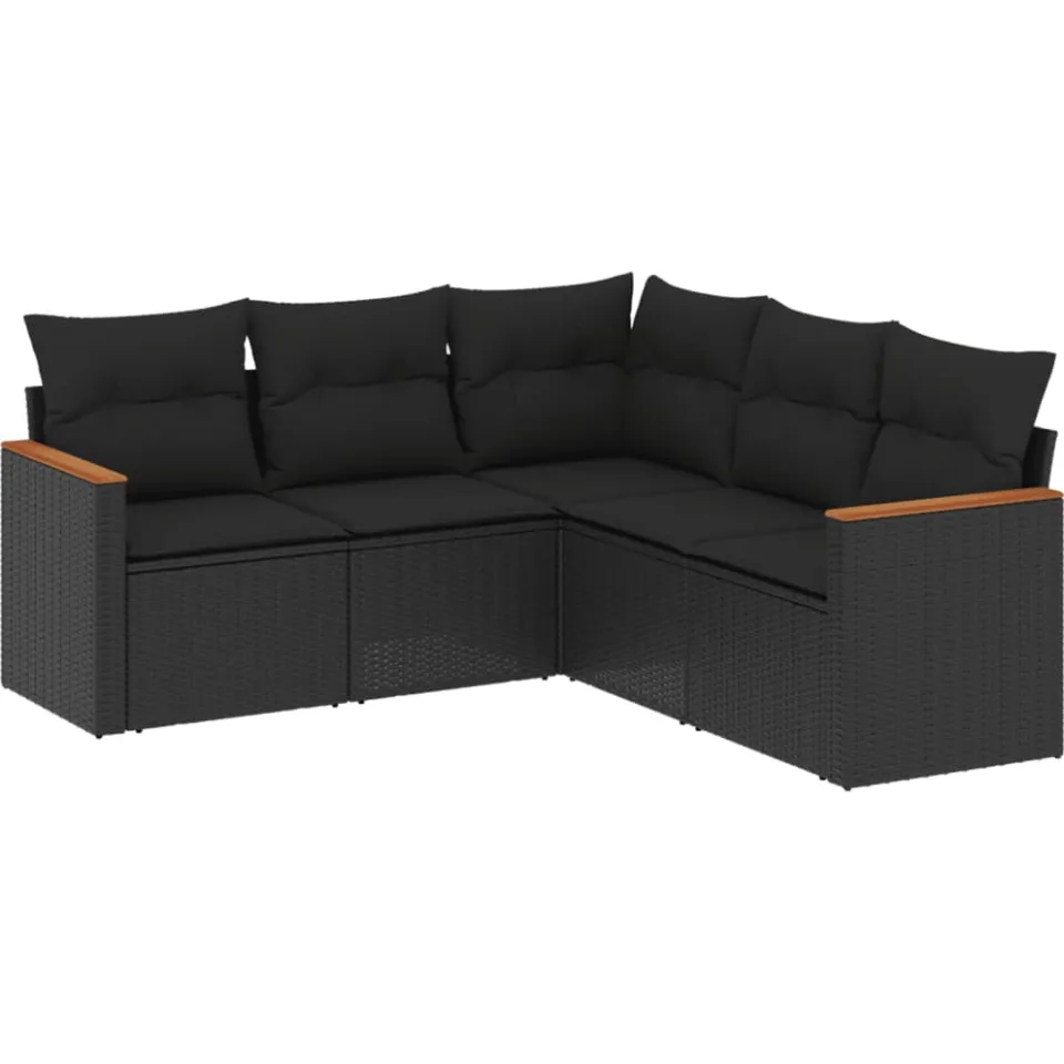 vidaXL 5-delige Loungeset met kussens poly rattan zwart, foto 3