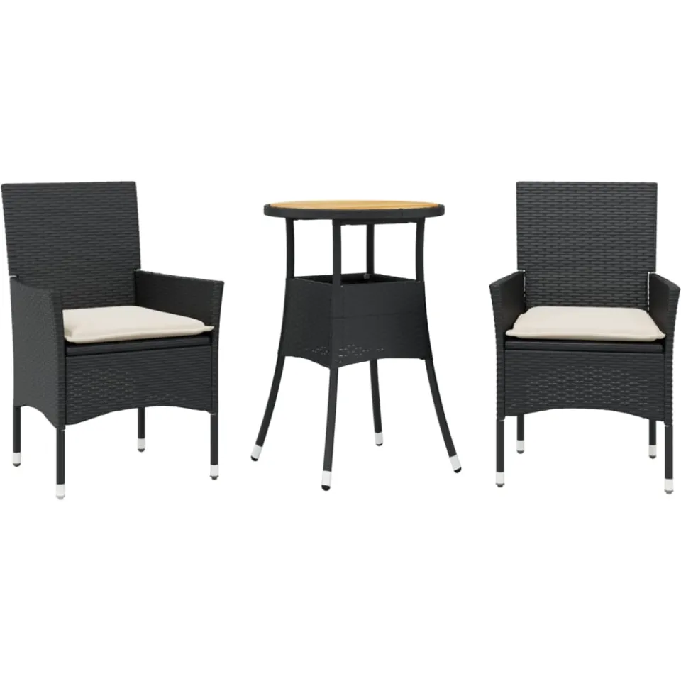 vidaXL 3-delige Tuinset met kussens poly rattan en acaciahout zwart, foto 3