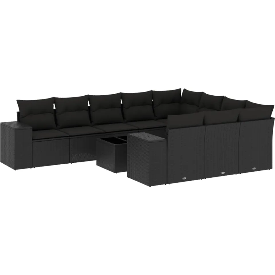 vidaXL 11-delige Loungeset met kussens poly rattan zwart, foto 4