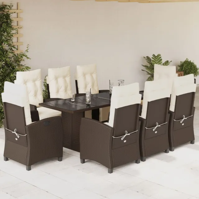 vidaXL 9-delige Tuinset met kussens poly rattan bruin, foto 2