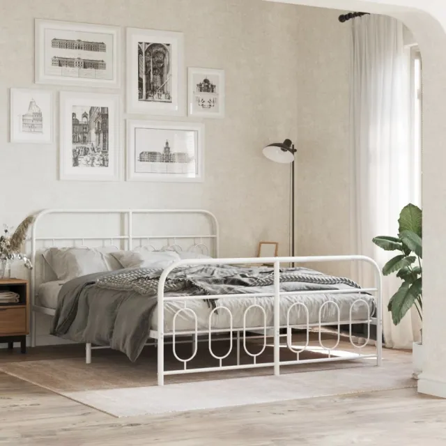 vidaXL Bedframe met hoofd- en voeteneinde metaal wit 150x200 cm