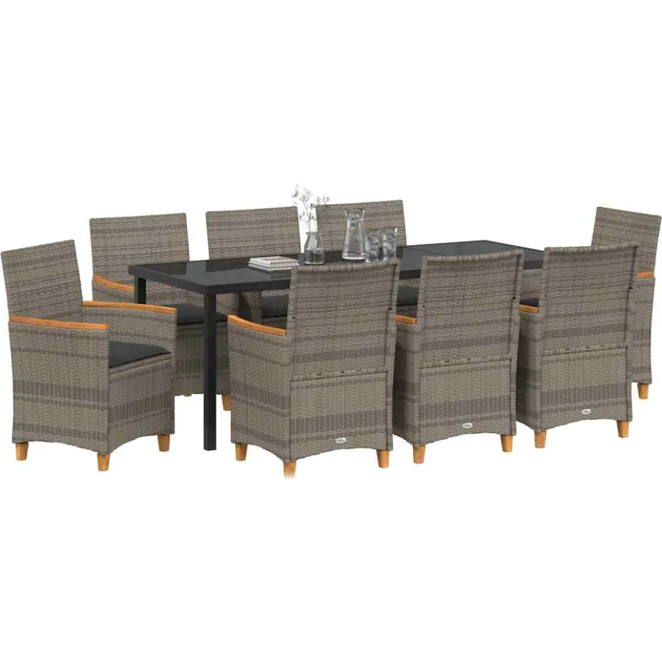 vidaXL Tuin eettafelset 9 st Grijs poly rattan