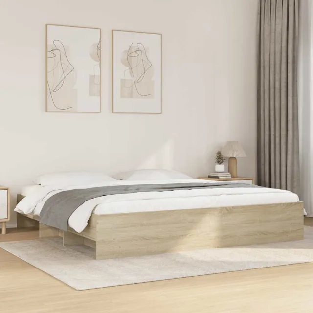 vidaXL Bedframe zonder matras 200x200cm spaanplaat sonoma eikenkleurig Bruin