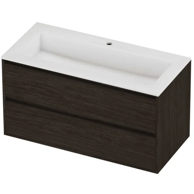 Proline Aristo Badmeubelset Polystone Elegant 1 Gat 100x46x54 cm Glans Wit Mokka Oak Eiken