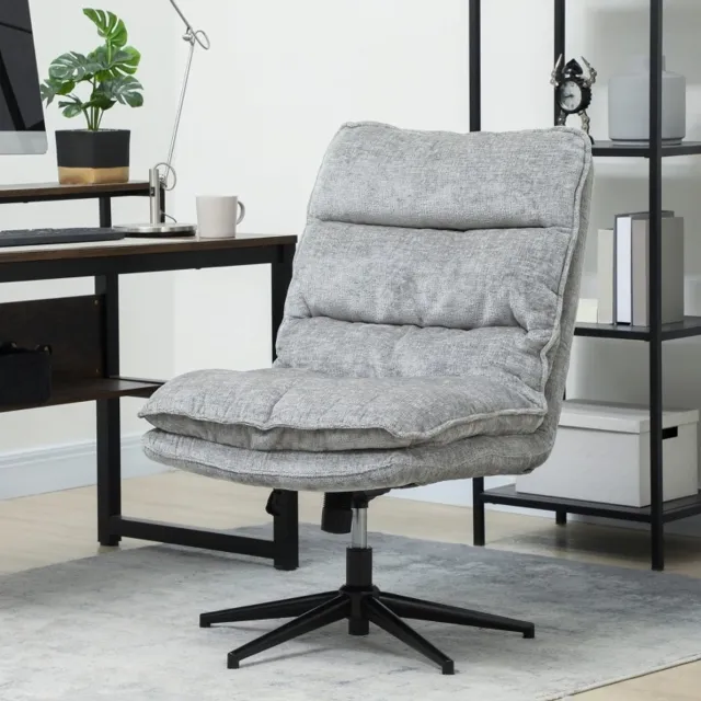 MEUNIQ bureaustoel zonder armleuningen 63,5 x 81 x 96-102 cm draaibaar en hoogteverstelbaar met chenille bekleding, kantelfunctie en metalen voet voor werkkamer grijs