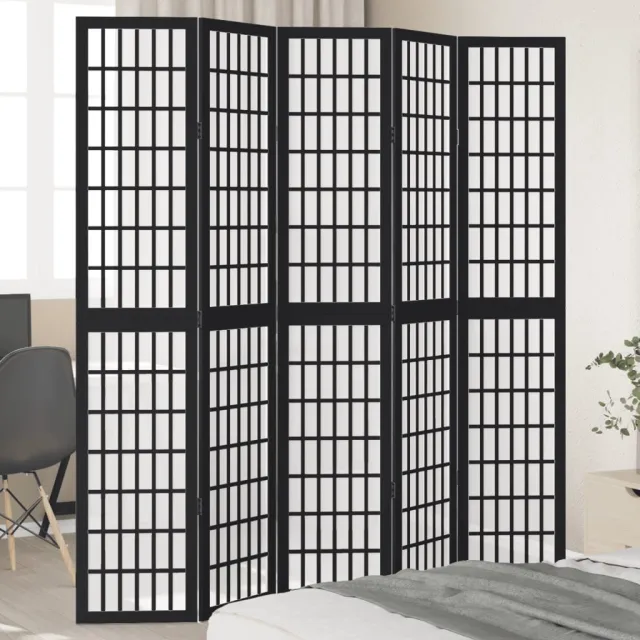 vidaXL Kamerscherm met 5 panelen massief paulowniahout zwart, foto 2